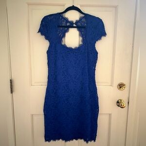 Alloy Apparel Royal Blue short sleeve stretch lace sheath mini dress size L